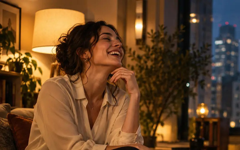 The actress mid-laugh.